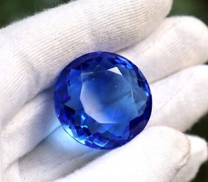 Natural 102CT Light Blue Faceted Stone Genuine Round Ceylon Certified Gemstone - Picture 1 of 10