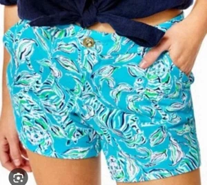 Neu mit Etikett Lilly Pulitzer Shorts Größe 10 in Outta Line türkis Oasis Kollektion - Bild 1 von 3