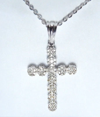 *NUEVO* Colgante Cruz Diamante Natural Oro Blanco 10k .40CT 77 con Cadena 18" Foto 1 de 4