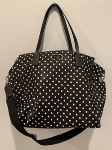 Kate Spade Baby Diaper Bag Large Black W/ White Polka Dots Clean Shoulder Strap - Picture 1 of 12