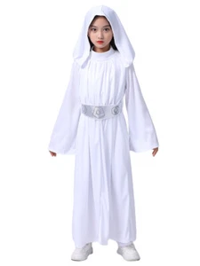 Kids Star Wars: Princess Leia Cosplay Costume Girls Clothes White Dress Wig Gift - Picture 1 of 7