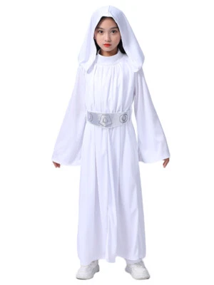 Kids Star Wars: Princess Leia Cosplay Costume Girls White Hoodie Dress Wig  - Image 1 of 4