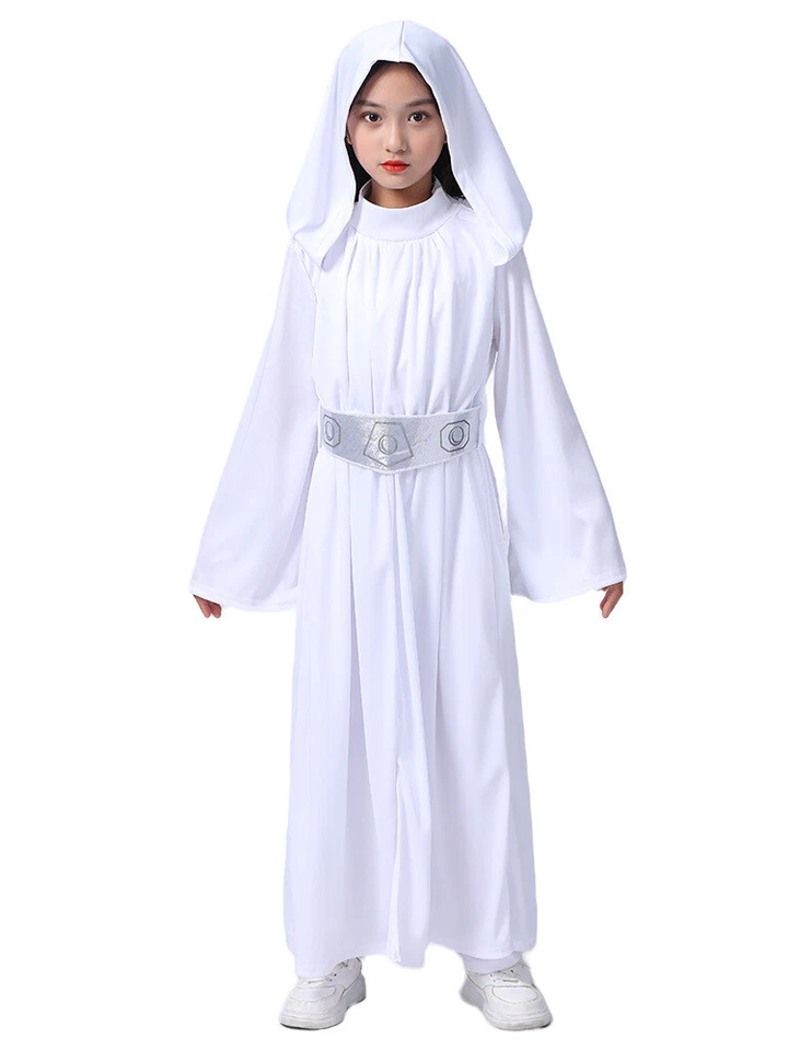 Kids Star Wars: Princess Leia Cosplay Costume Girls White Hoodie Dress Wig  - Image 1 of 4
