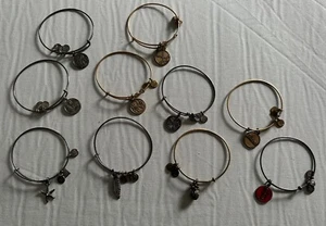 ALEX & ANI BANGLE BRACELETS WITH CHARMS, LOT OF 10,  MIXED BRASS AND SILVERTONE - Picture 1 of 4