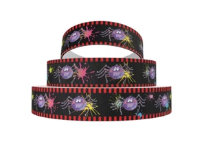 Grosgrain Halloween Cartoon Spider Black and Red Ribbon 25mm 1" - Picture 1 of 1