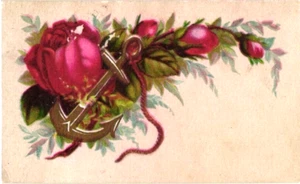 Antigua tarjeta de visita victoriana - diseño de ancla y rosa en relieve - finales de 1800 - Imagen 1 de 2