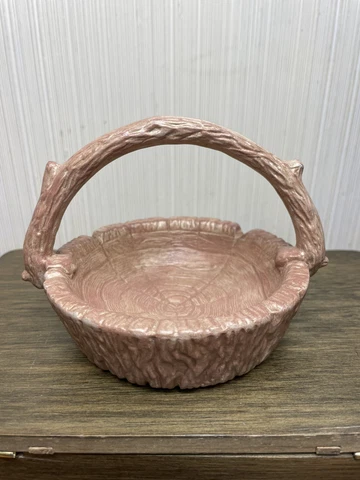 Vintage 80s Ceramic Wood-Like Basket Hershey Mold Hand Painted Folk Art Decor Cover
