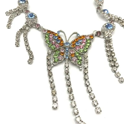 复古珠宝套装 Suzanne Somers 蝴蝶水晶项链和耳环套装 — 第 1/4 张图片