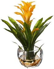 Nearly Natural 6897-YL Bromeliad with Glass Vase Arrangement, P