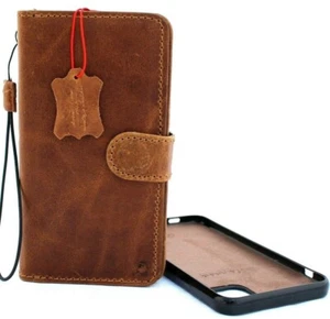 Echt Leder Hülle für Apple iPhone 11 Pro Max Wallet Flip Hellbraun Gummi Luxus - Bild 1 von 8