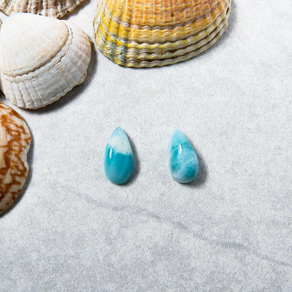 Par de cabujones de piedras preciosas Larimar azul verde pera azul verde 12x6mm EO-333 Foto 1 de 1