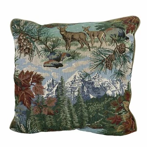 Dekorativer Wandteppich Kissen Hirsch Wälder Berge 17" x 17" - Bild 1 von 11