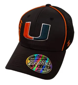 Zephyr NCAA Miami Hurricanes “Vigilant" Structured Curved Bill Stretch Hat NWT - Picture 1 of 6