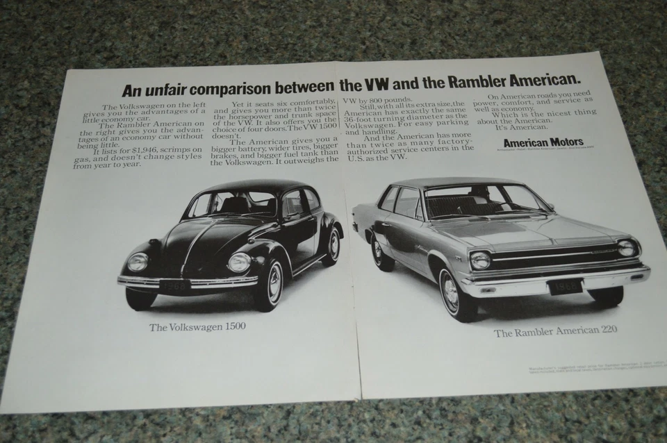 AMC RAMBLER AMERICAN 220 1969/VW Beetle anuncio original impreso anuncio 69 Foto 1 de 1