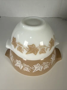 Vtg Pyrex Sandalwood Cinderella Milk Glass Mixing Bowl 441-442 Nesting Bowls EUC - Bild 1 von 6