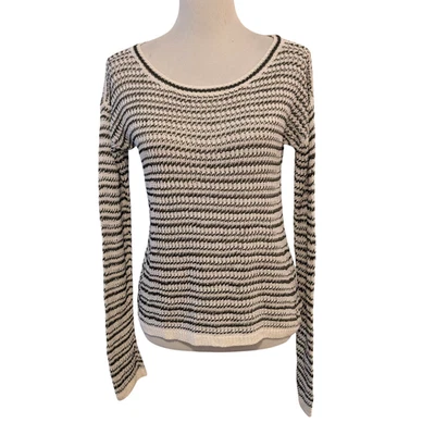 Alice + Olivia Womens Sz M?  Cream Green Striped Open Knit Linen Rayon Sweater - Image 1 of 4