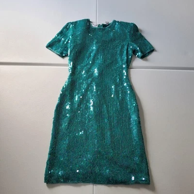 Vestido escala años 90 para mujer pequeño lentejuelas seda funda cóctel fiesta manga corta Foto 1 de 4