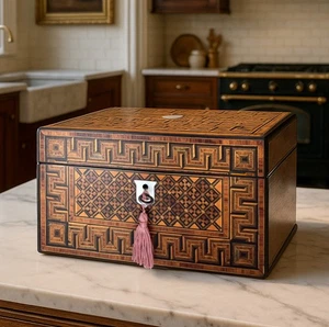 Antique Victorian Tunbridge Ware Inlaid Tea Caddy - c. 1860 - Picture 1 of 12