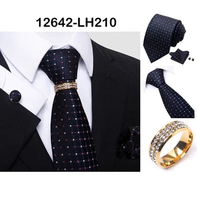 Nuevo Lunares Fiesta Navidad Hombre Corbata Corbata Pañuelo Gemelos con Anillo Bling Foto 1 de 2