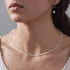 Natural Clear Quartz Necklace Tiny 2mm Faceted Beaded Choker Healing Dainty Boho - Picture 1 of 8