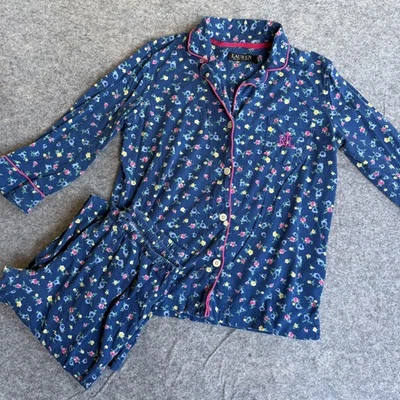 Lauren Ralph Lauren Pajama Set Womens Small Blue Floral 2 Piece RL Monogram - Image 1 of 4
