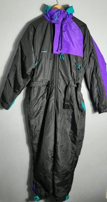 复古 90 年代 Columbia 径向袖滑雪雪地套装紫色黑色色块大号复古 — 第 1/4 张图片