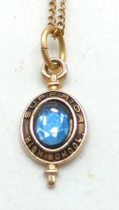 Vintage Superior High School 10K GF Blue Stone Charm On 18" Speidel Chain - Picture 1 of 7