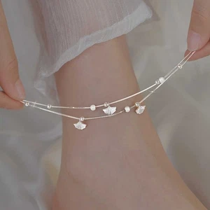 Fashionable Apricot Leaf Double Layered Anklet Chain for All Occasions - Picture 1 of 4