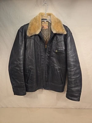 VTG CAMPUS SPORTSWEAR FRONT QUARTER HORSEHIDE LEATHER JACKET MOUTON COLLAR COAT - Image 1 of 4