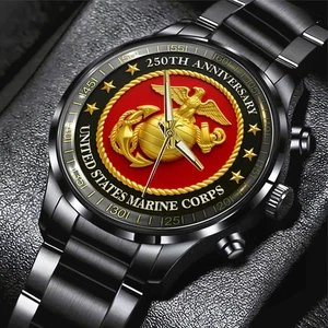 US Marine Corps 250th Anniversary 2025 Schwarz Edelstahl Uhr - Bild 1 von 5