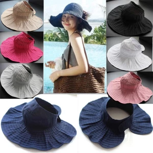 Summer Womens Anti-UV Protective Hat Sun Cap Neck Face Wide Brim Visor Foldable - Picture 1 of 23