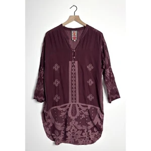 Top tunica manica lunga ricamato JOHNNY WAS rayon viola taglia small - Foto 1 di 12