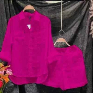 2025 Casual Shirt Two Piece Set For Women Shorts 2 Piece Sets Outfit - Picture 1 of 13