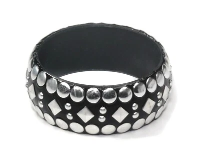 Girls STUD BANGLE BRACELET Black Silver Plastic Biker Heavy Metal Punk Rock Toy - Image 1 of 4