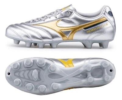 美津浓男式 Morelia II CLUB MD 夹板银色足球钉五人制鞋 P1GA251604 — 第 1/4 张图片