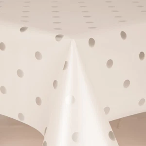 White Ground With Silver Polkadots Pvc Vinyl Wipe Clean Tablecloths - Picture 1 of 2