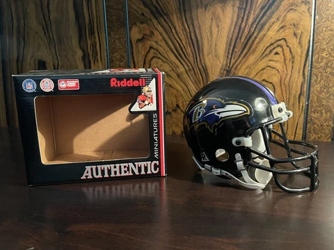 Authentic Baltimore Ravens Riddell Mini Football Helmet 3 5/8 In Original Box Cover