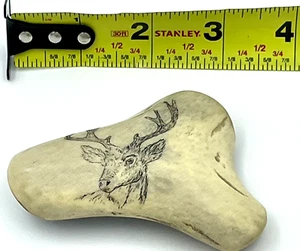 Vintage Deer Elk Antler Hand Carved Belt Buckle Artist Signed Dated - Picture 1 of 6