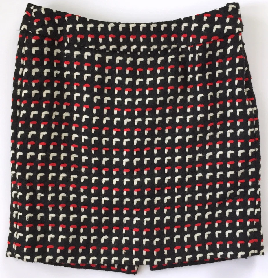 Falda ANN TAYLOR LOFT Mujer Negra Roja Patrón Geométrico 100% Lana 10P Pequeña Foto 1 de 4