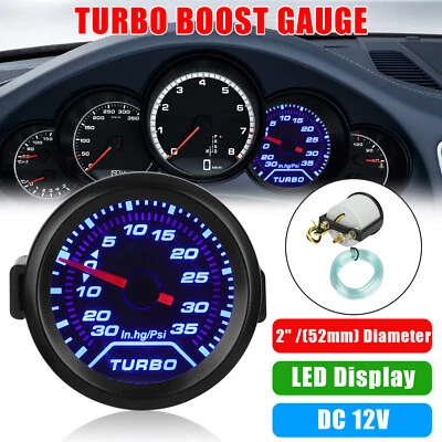Universal 2" 52mm Digital Boost Gauge 0-35 PSI Pressure Turbo Meter Smoked Face - Image 1 of 4