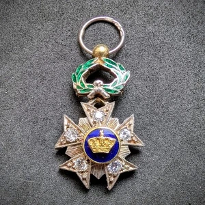 Belgien Orden der Krone Silber 750 Gold Emaille Diamant Miniatur antik c. 1910 - Bild 1 von 11