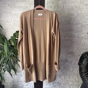 R Label The Reset Camel Tan Cashmere Wool Open Front Drop Pocket Cardigan XL - Picture 1 of 5