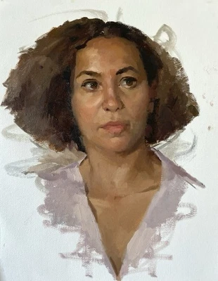 Estudio de retrato Allá Prima: óleo sobre lienzo 9x12 mujer joven pintada de la vida Foto 1 de 4