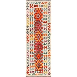 2'7"x8'4" Colorful Afghan Kilim 100% Wool Rug Flat Weave Hand Woven Runner 1915  - Picture 1 of 6