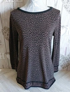 Michael Kors Women's M Slim 3/4 Sleeve Brown Animal Print Stretchy Designer Top - Picture 1 of 12