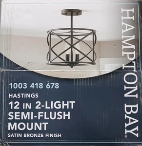 Hampton Bay Hastings 13.5 in. 2-Light Satin Bronze Semi Flush Mount Light NEW - Picture 1 of 3