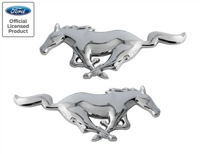 Ford Mustang Running Horse Pony 4" Chrome Fender Door Trunk Dash Emblems Pair - Image 1 of 4