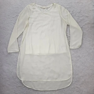 Soft Surroundings Tunic Ivory Relaxed Classic Layer Top Sheer Hi Lo Luxury Sz L - Picture 1 of 13