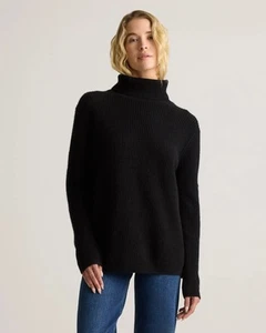 Maglione girocollo pescatore grosso Quince donna medio 100% cashmere nero - Foto 1 di 5