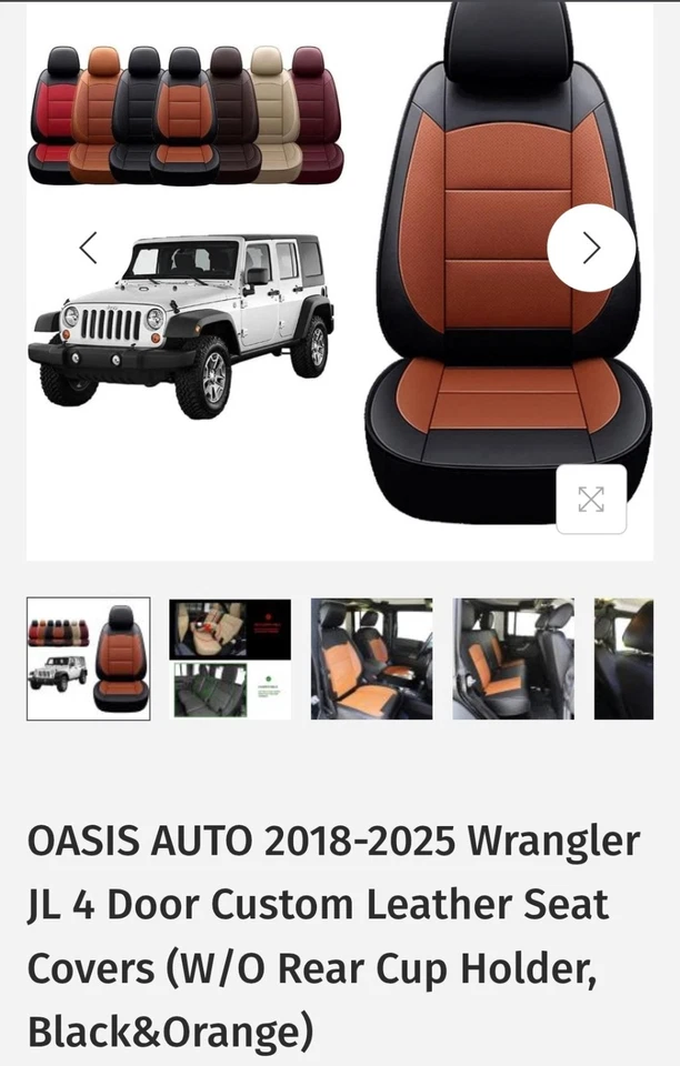 OASIS AUTO 2018-2025 Wrangler JL 4 Door Custom Leather Seat Covers in black and - Image 1 of 4